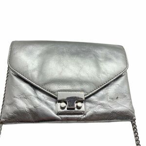 Loeffler Randall Silver Leather Lightweight Envelope Lock Clutch Purse Bag 6"X8"